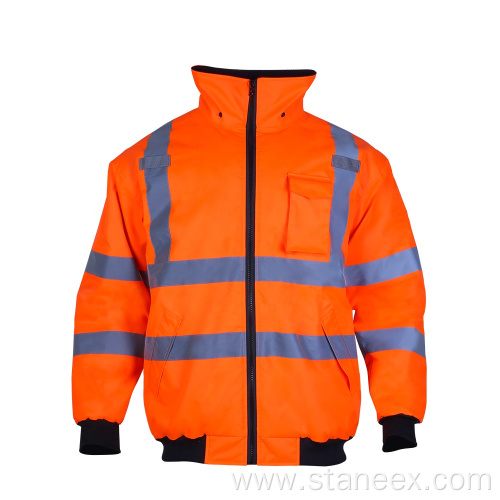 High Visibility Orange Fleece Mens Safety Reflective Jackets